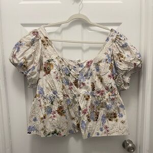 NWT Anthropologie Floral Square neck Puff Sleeve Top